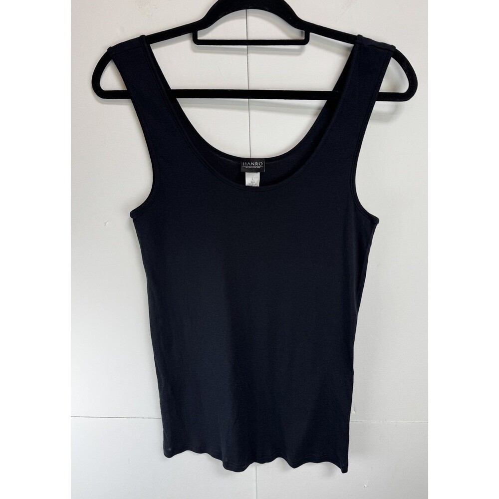 Hanro 100% Cotton Round Neck Black Tank Top Size: Large